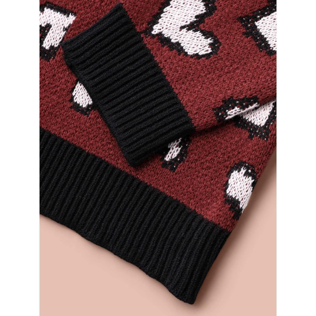 Plus Size Hearts All Over Open Front Contrast Cardigan Deepred Women Leisure Loose Long Sleeve Casual Cardigans BloomChic 30/6X Product Image