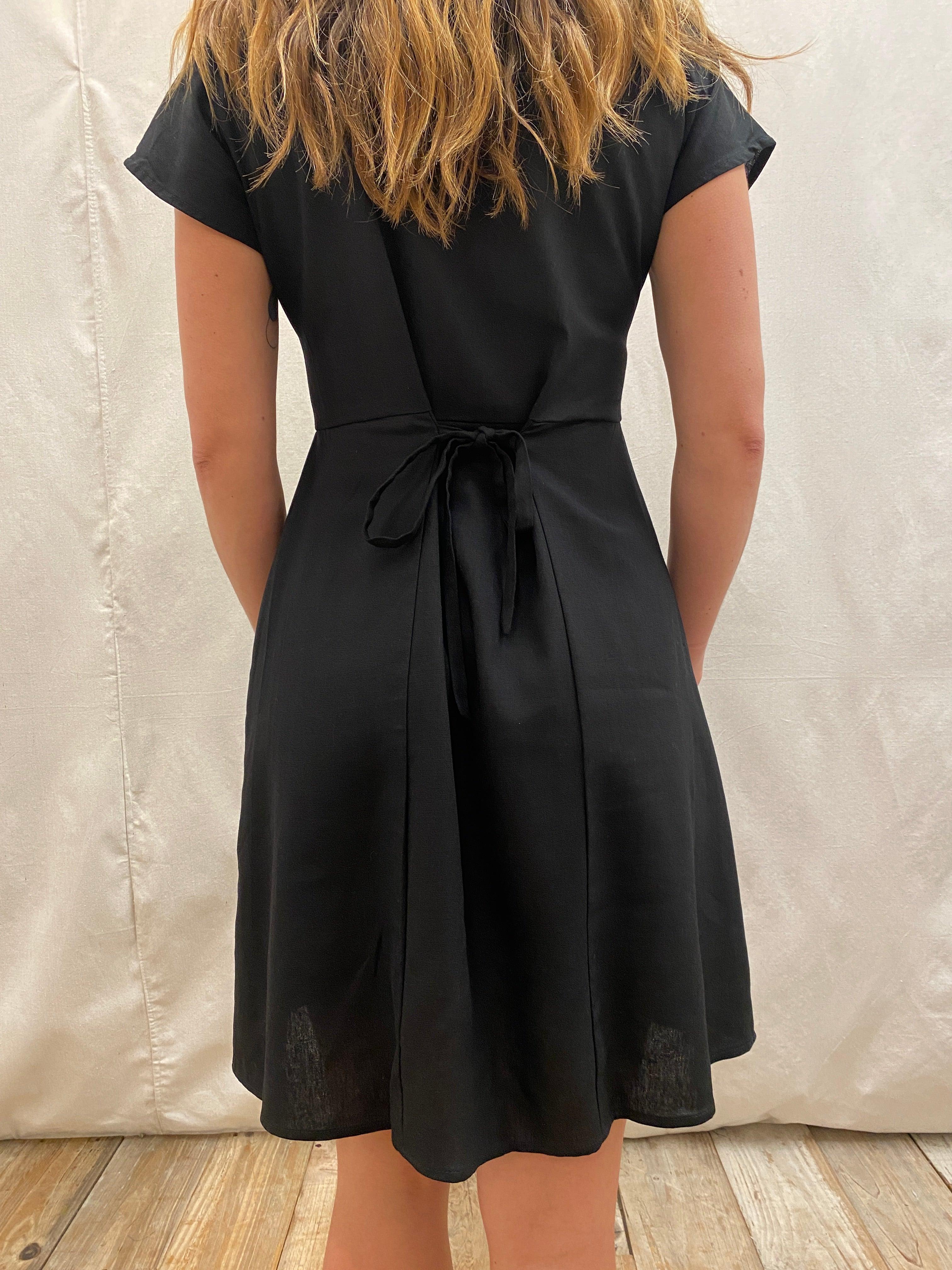 Dolman Dress in Black Linen Product Image