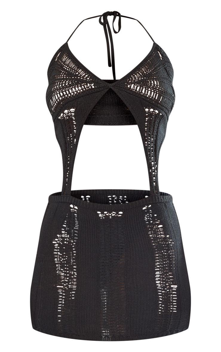 Black Knitted Crochet Extreme Cut Out Mini Dress Product Image