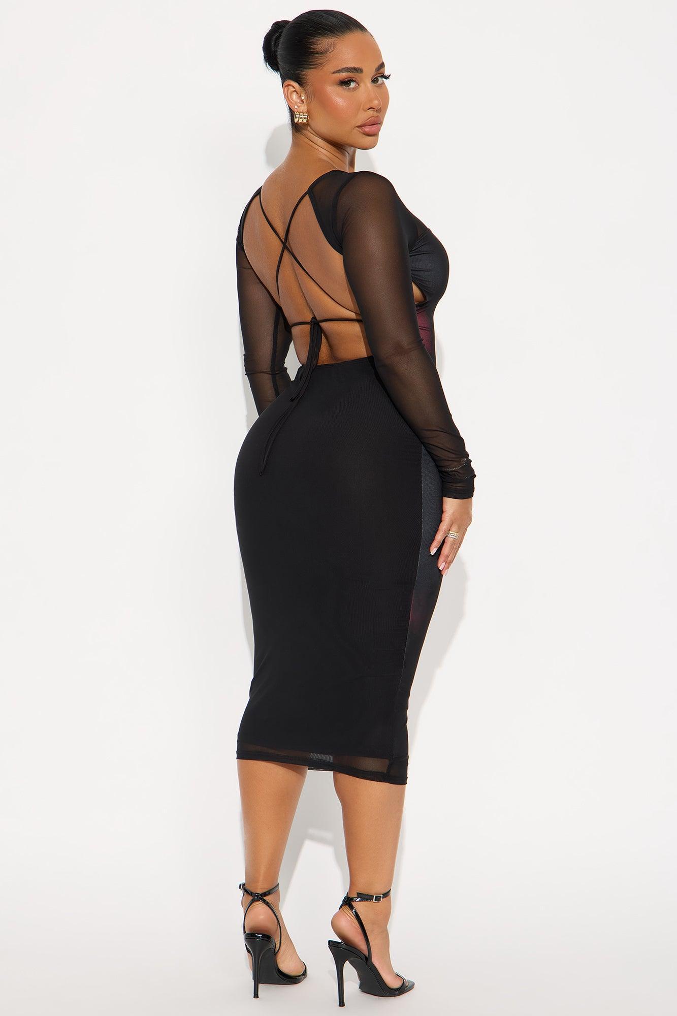 Cordelia Backless Mesh Midi Dress - Black/combo Female Product Image