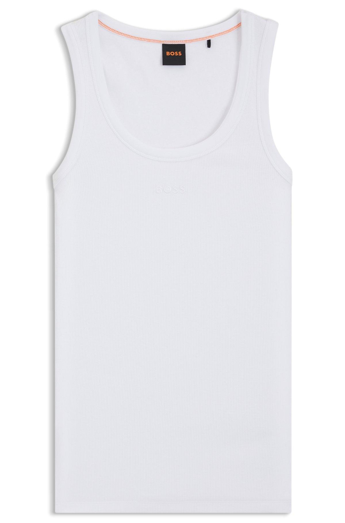 BOSS - Stretch-cotton slim-fit top with ribbed structure - White Product Image