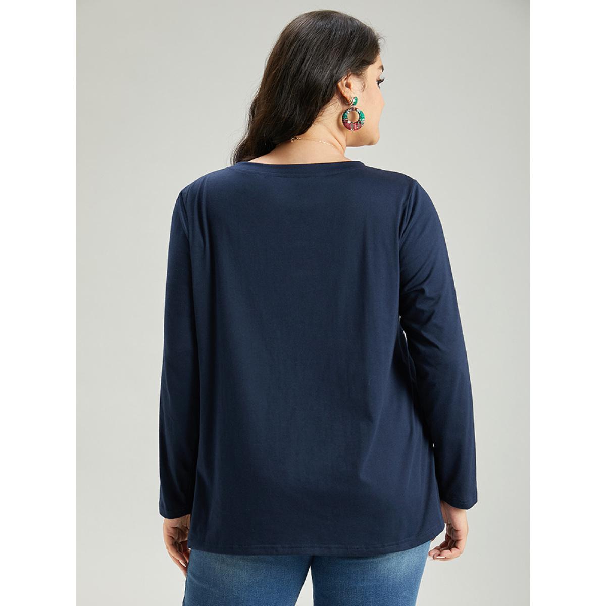 Plus Size Christmas Trees Letter Print Round Neck T-shirt Indigo Women Casual Printed Christmas Festival-Christmas T-shirts BloomChic 22-24/3X Product Image