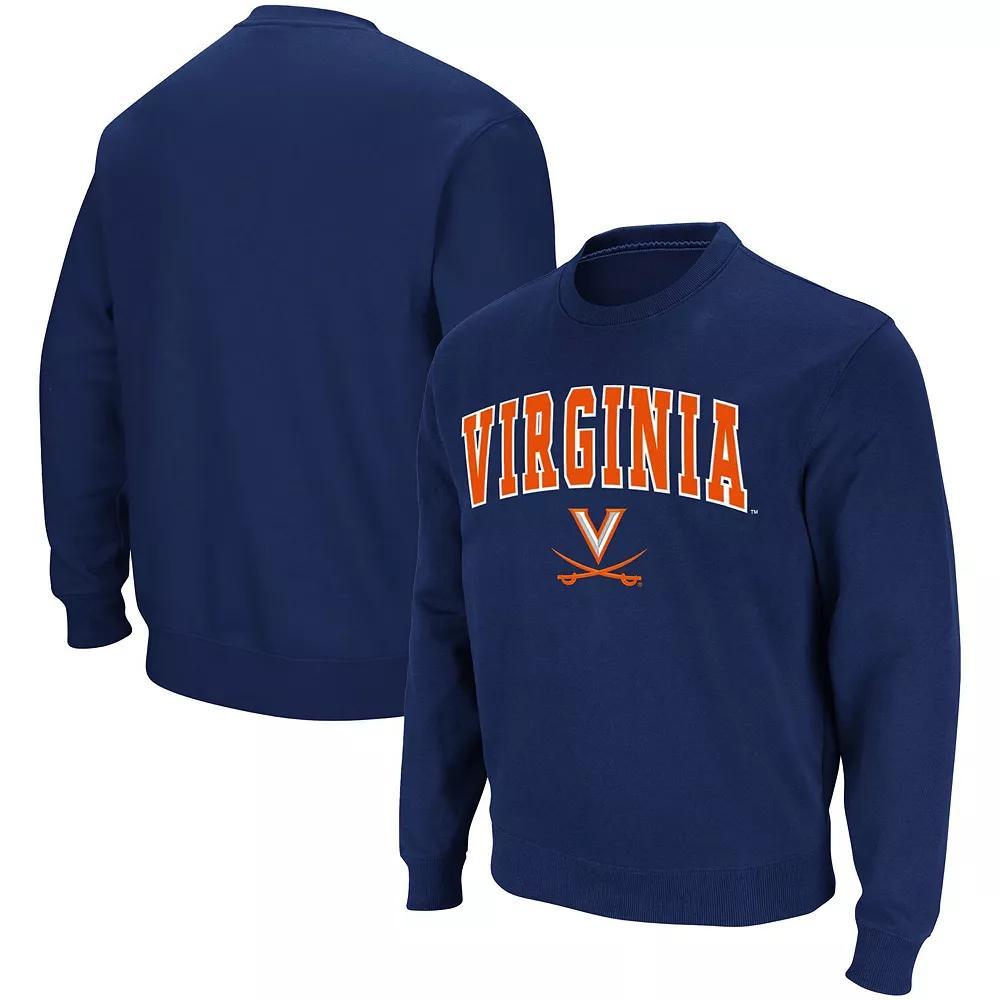 Men's Colosseum Navy Virginia Cavaliers Team Arch & Logo Tackle Twill Pullover Sweatshirt,  Product Image