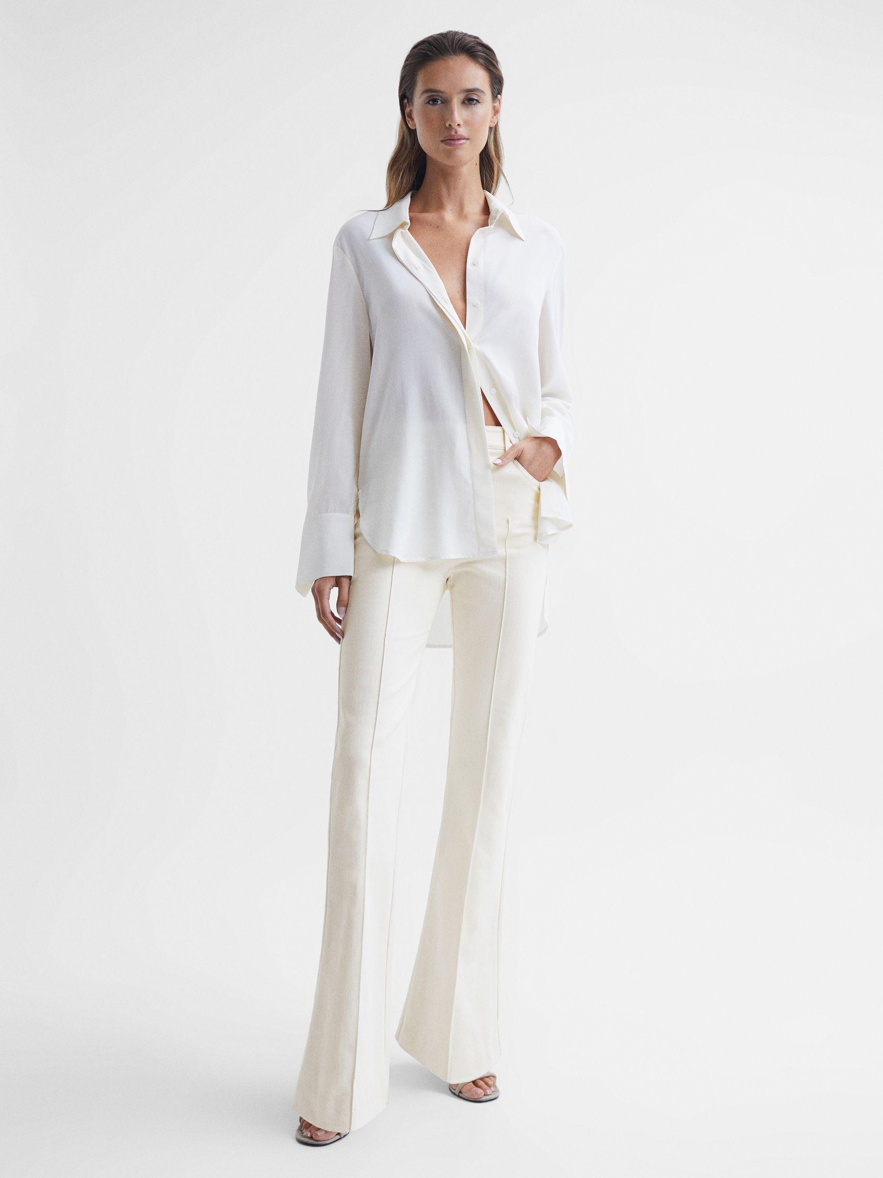 High Rise Flared Trousers in Cream Product Image
