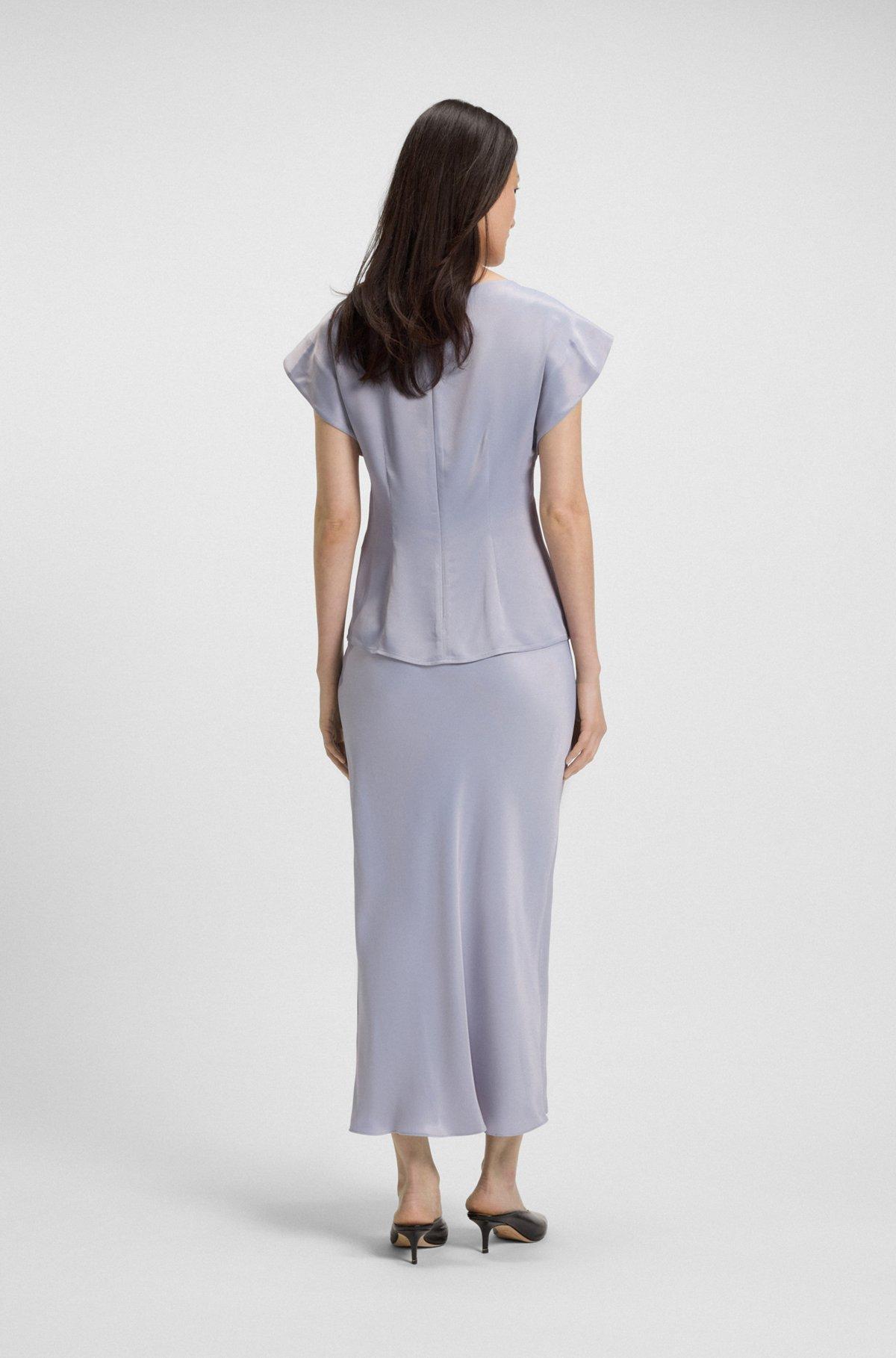 Slim-fit satin blouse with draped neckline Product Image