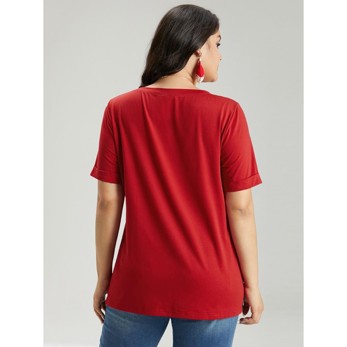 Plus Size Christmas Print Round Neck T-shirt Red Women Casual Printed Christmas Festival-Christmas T-shirts BloomChic 12/L Product Image