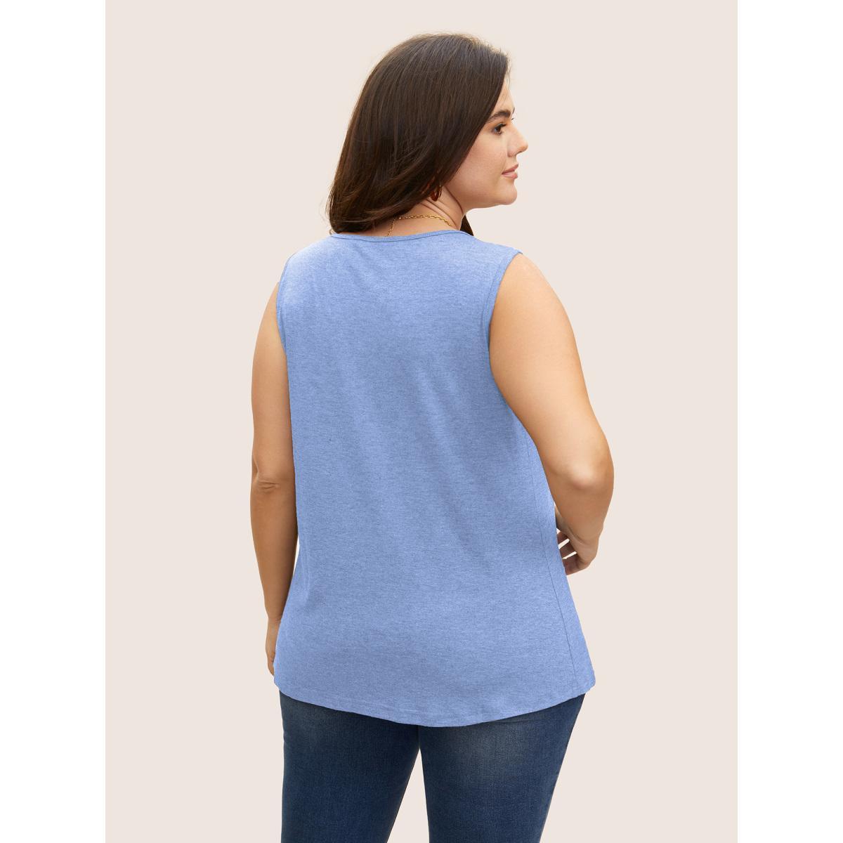 Plus Size Heather Plicated Detail Square Neck Tank Top Women LightBlue Leisure Non U-neck Casual Tank Tops Camis BloomChic 14-16/1X Product Image