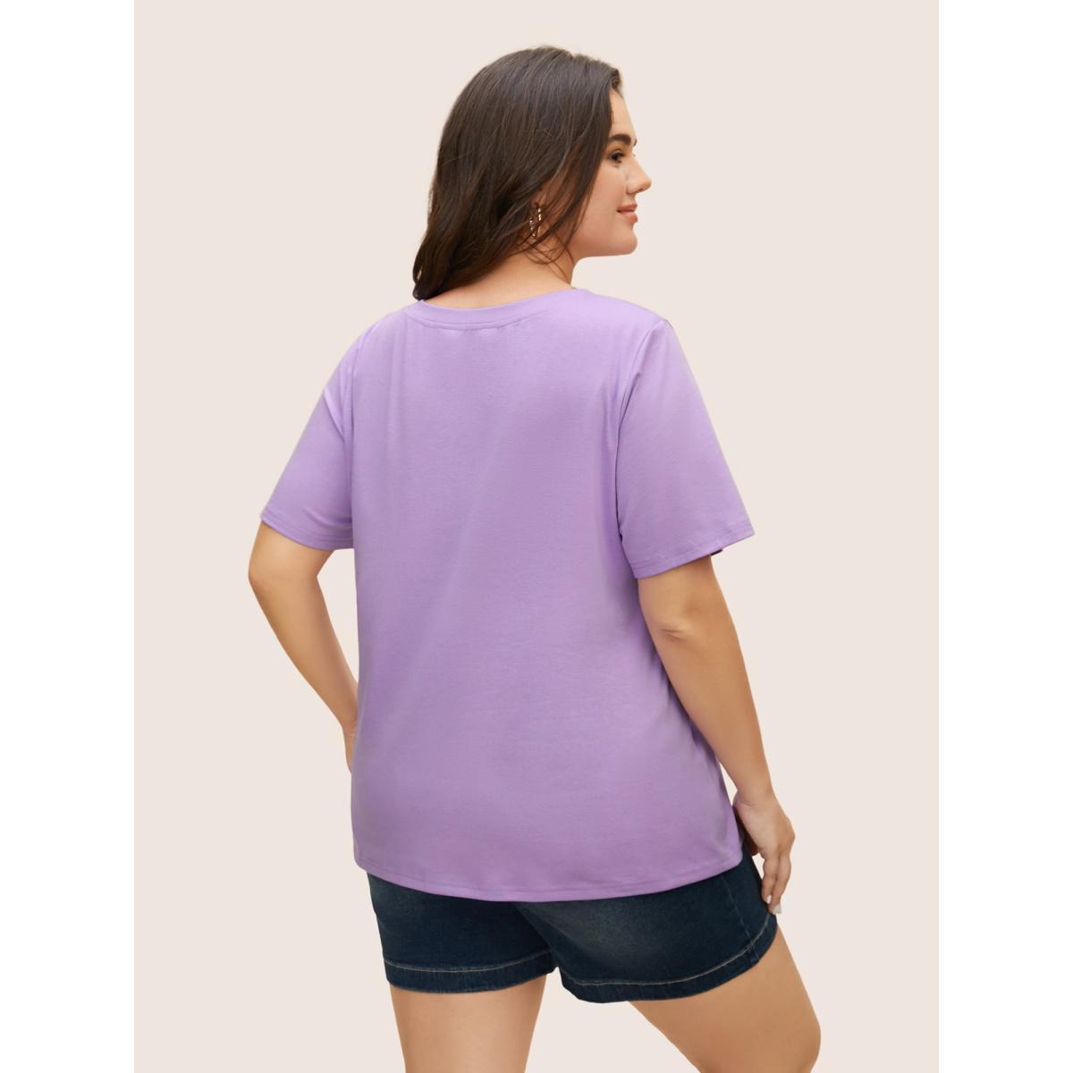 Plus Size Tropical Coconut Tree Print Round Neck T-shirt Lilac Women Resort Contrast Art&design Round Neck Vacation T-shirts BloomChic 14-16/1X Product Image