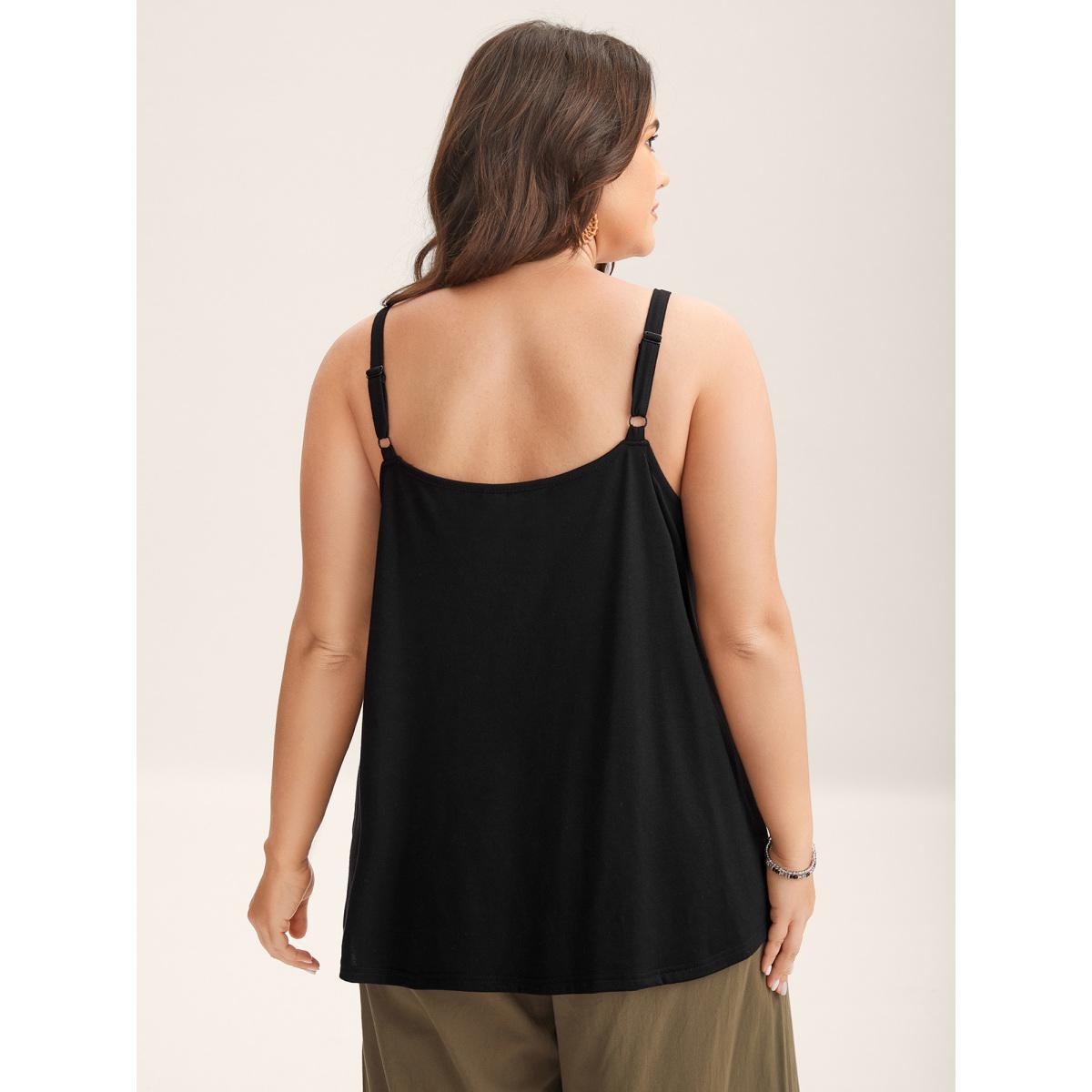 Plus Size Boho Embroidery Plain Tank Top Women Black Boho Embroidered Non Vacation Tank Tops Camis BloomChic 26/4X Product Image