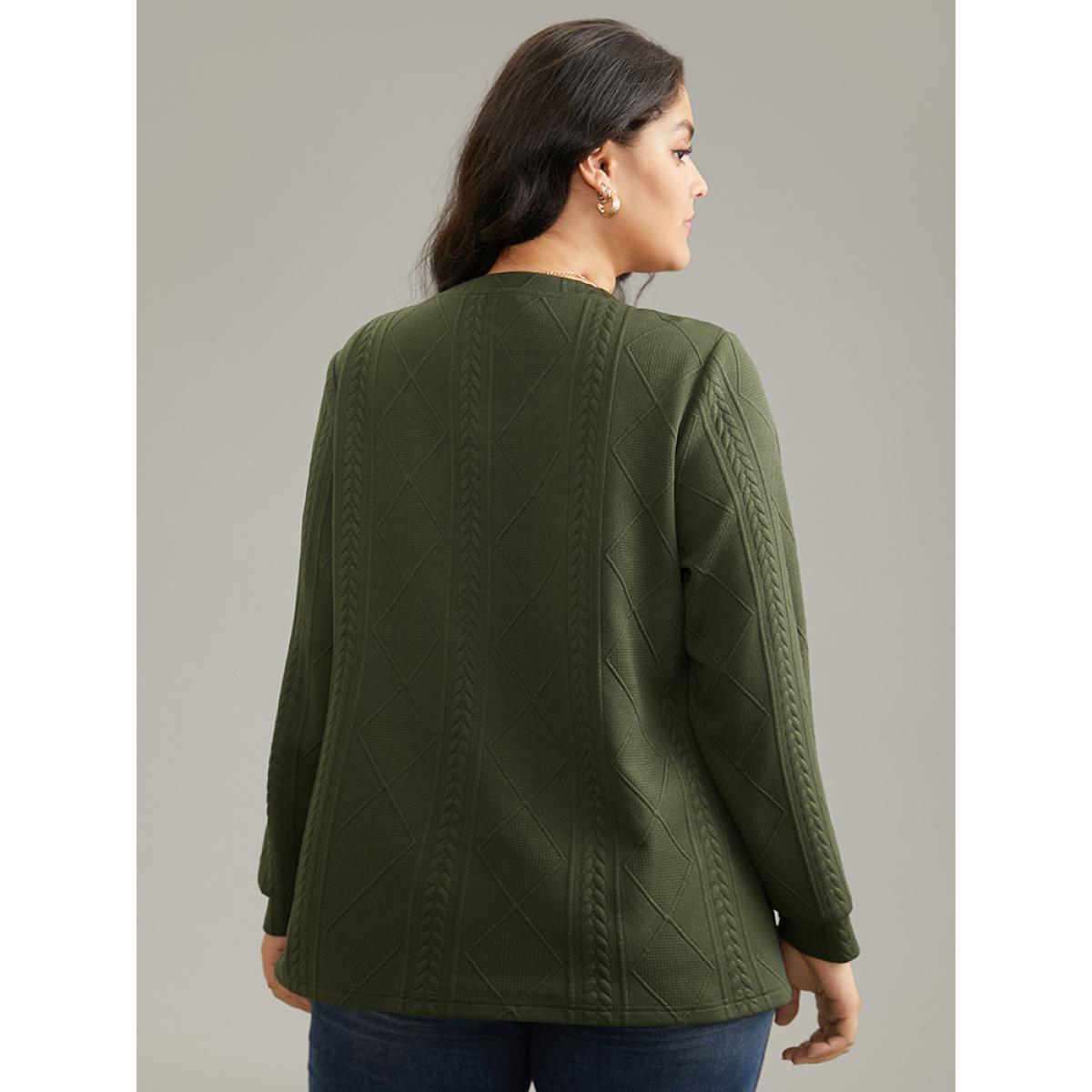 Plus Size Plain Textured Round Neck Sweatshirt Women Gray Casual Non Round Neck Everyday Sweatshirts BloomChic 26/4X Product Image