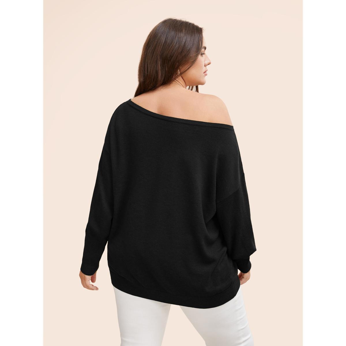Plus Size Supersoft Essentials Boat Neck Drop Shoulder Pullover Black Women Elegant Long Sleeve Boat Neck Everyday Pullovers BloomChic 22-24/3X Product Image