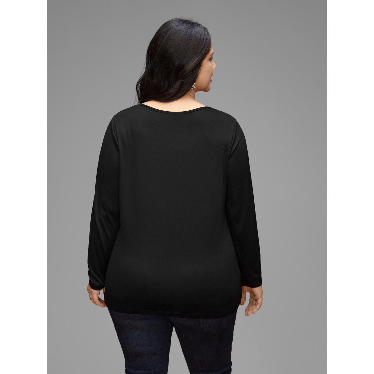 Plus Size V-neck Cut Out Straight Fit Tee Black Women Casual Cut-Out V-neck Everyday T-shirts BloomChic 14-16/1X Product Image