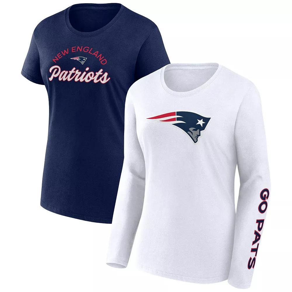 Women's Fanatics Branded Navy/White New England Patriots Short & Long Sleeve T-Shirt Combo Pack, Size: XS, Blue Product Image