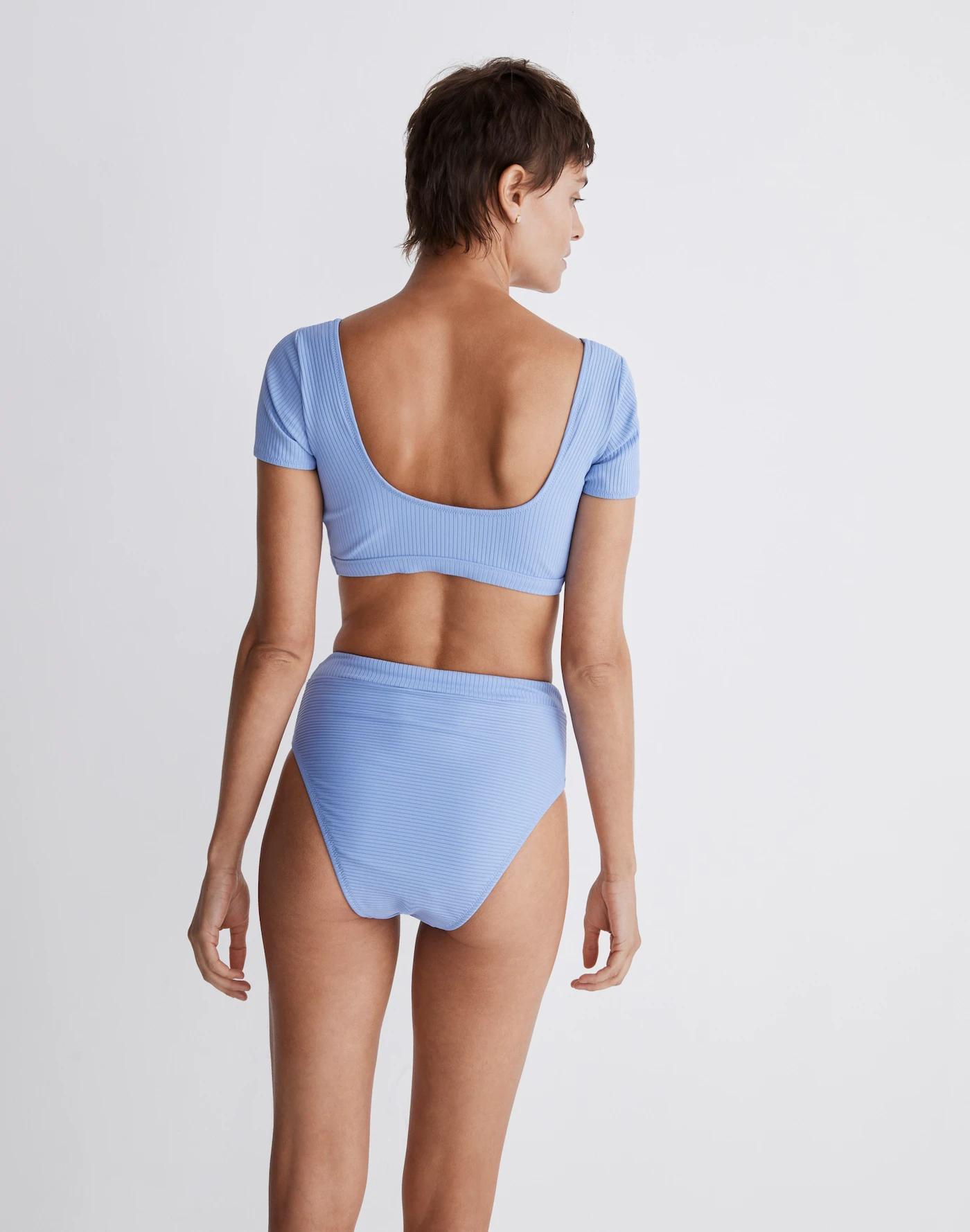 Ribbed Square-Neck Longline Bikini Top Product Image