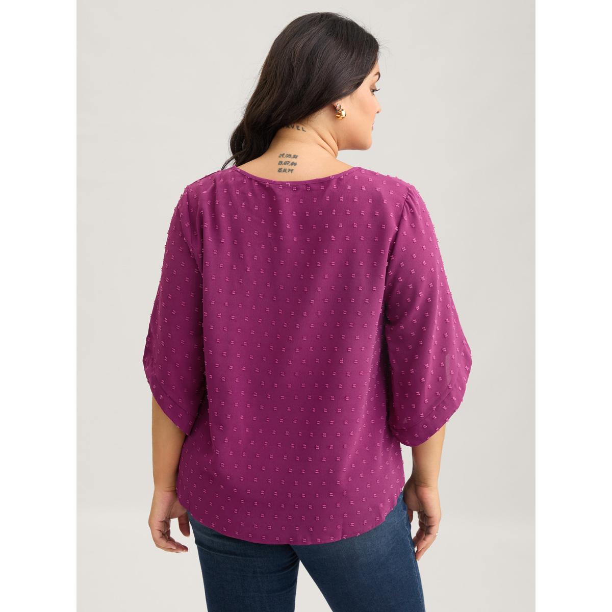 Plus Size RedViolet Textured Round Neck Bell Sleeve Blouse Women Timeless Elbow-length sleeve Round Neck Elegant Blouses BloomChic 10/M Product Image