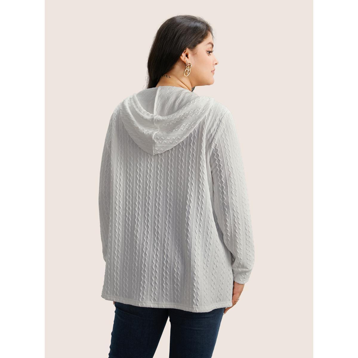 Plus Size Plain Textured Zipper Hooded Sweatshirt Women White Casual Non Hooded Everyday Sweatshirts BloomChic 12/L Product Image