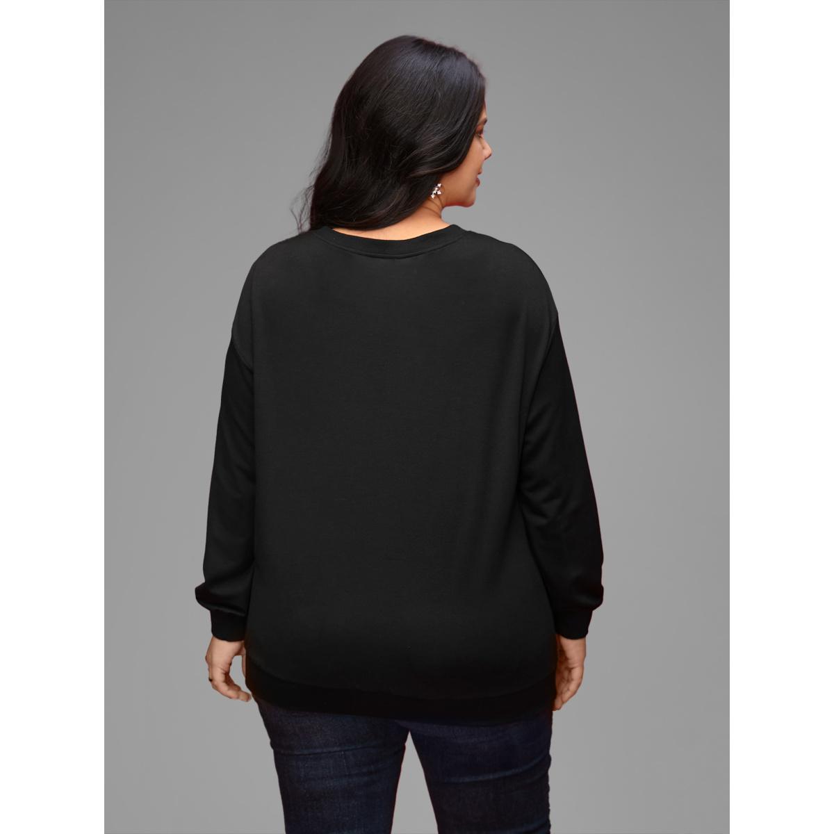 Plus Size 3D Dots Round Neck Relaxed Fit Sweatshirt Women Black Casual Patchwork Round Neck Everyday Sweatshirts BloomChic 30/6X Product Image