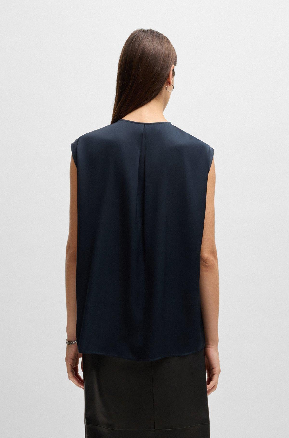 BOSS - Fitted sleeveless blouse in stretch silk with concealed placket - Black Product Image