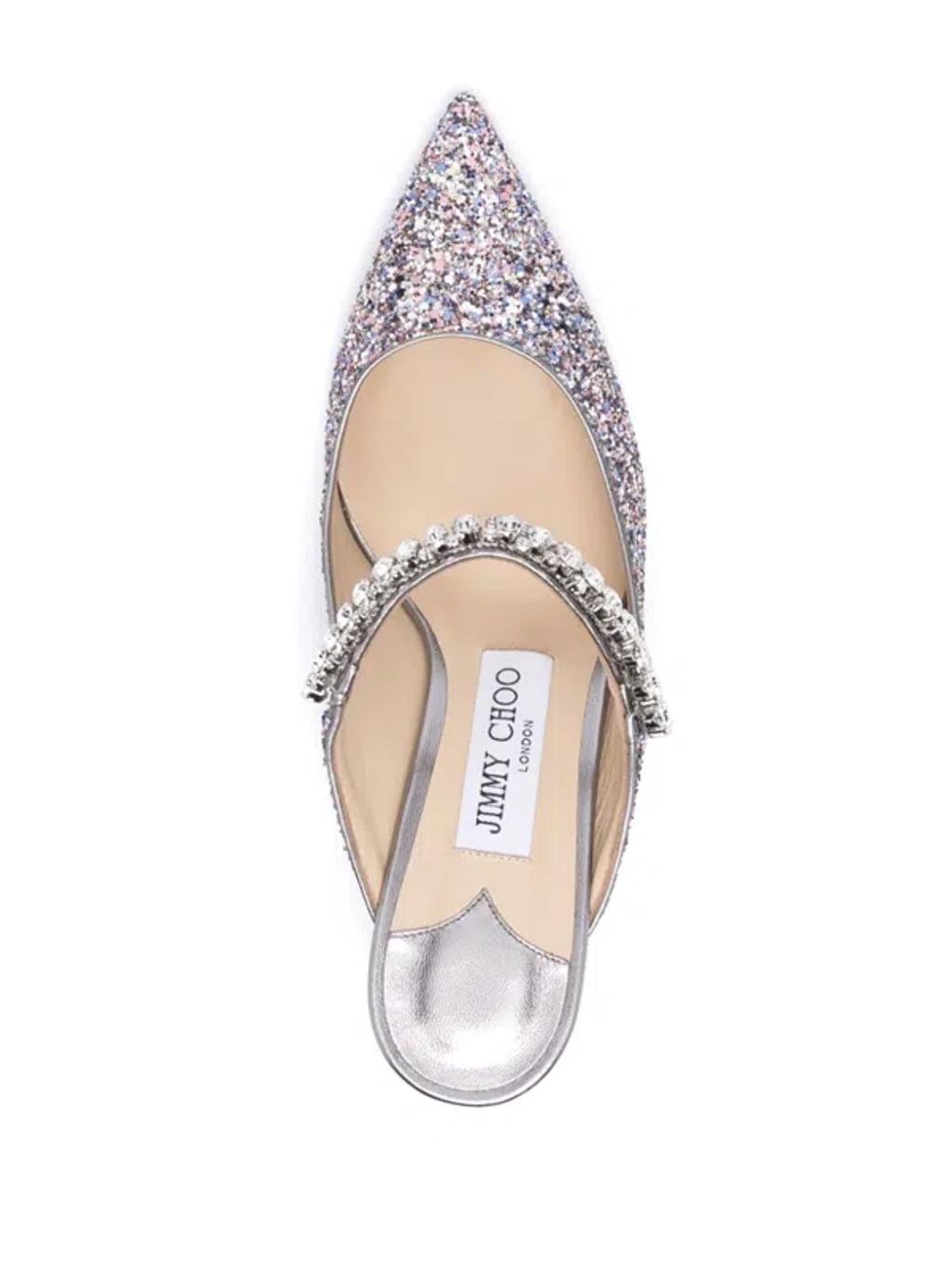 JIMMY CHOO Women's Bing 65 Crystal Strap Glitter Heel Mules In Silver Product Image