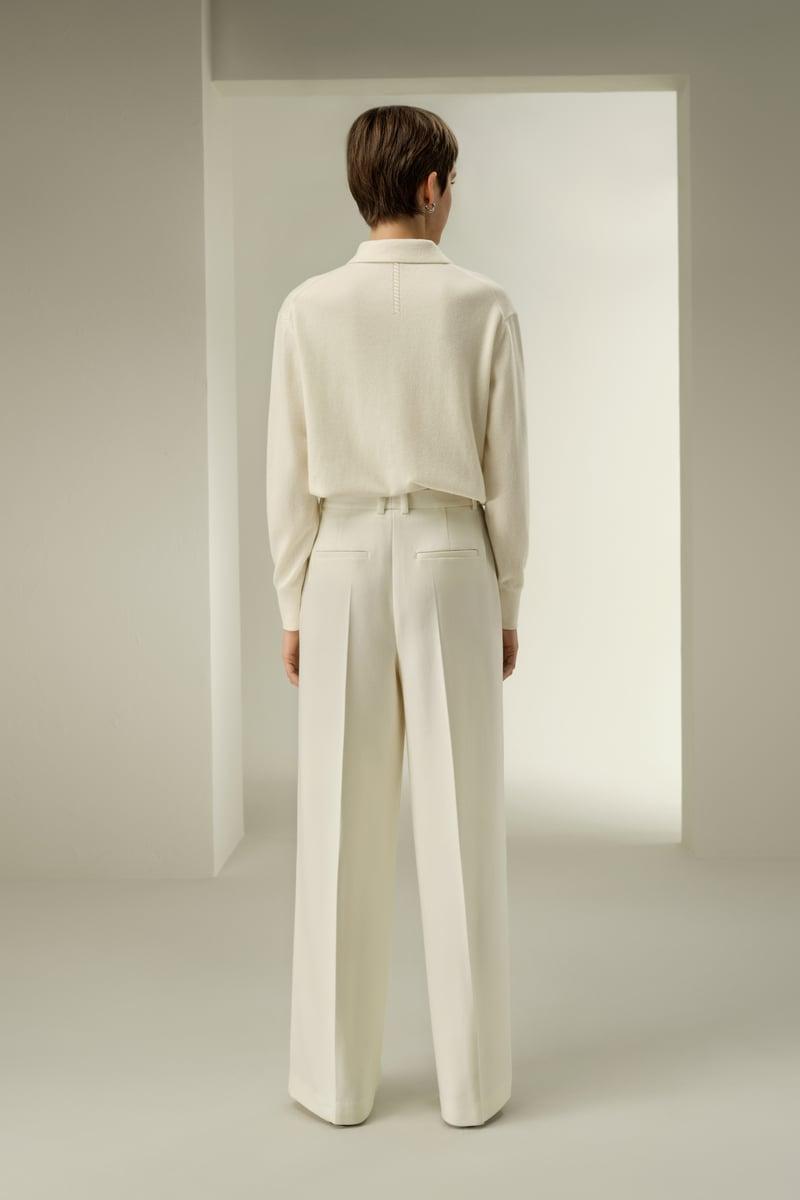 LILYSILK Women's Silk-Wool Tweed Wide-Leg Trousers, Black, Size 16, Wrinkle-Resistant Product Image