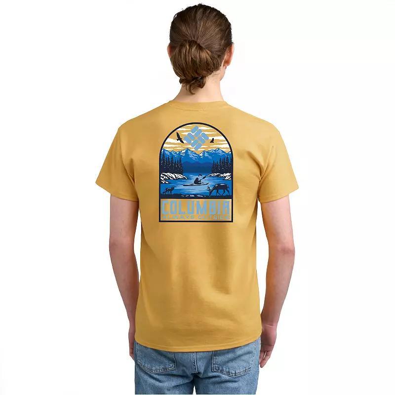 Mens Columbia Adventure Print Short Sleeve Graphic Tee Yellow Kayak Product Image