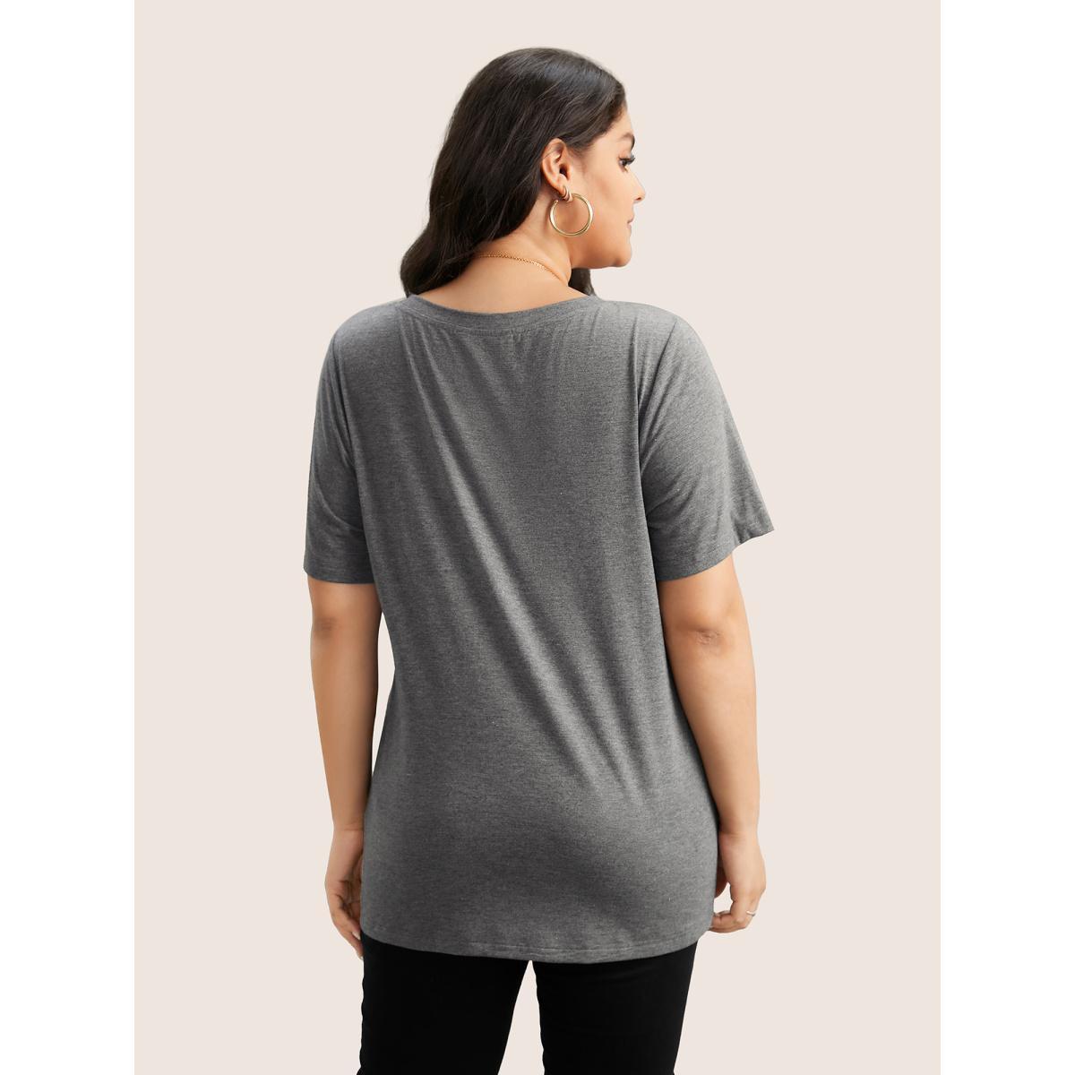 Plus Size Moon and Star Print V Neck T-shirt DimGray Women Casual Non Star and moon V-neck Everyday T-shirts BloomChic 28/5X Product Image