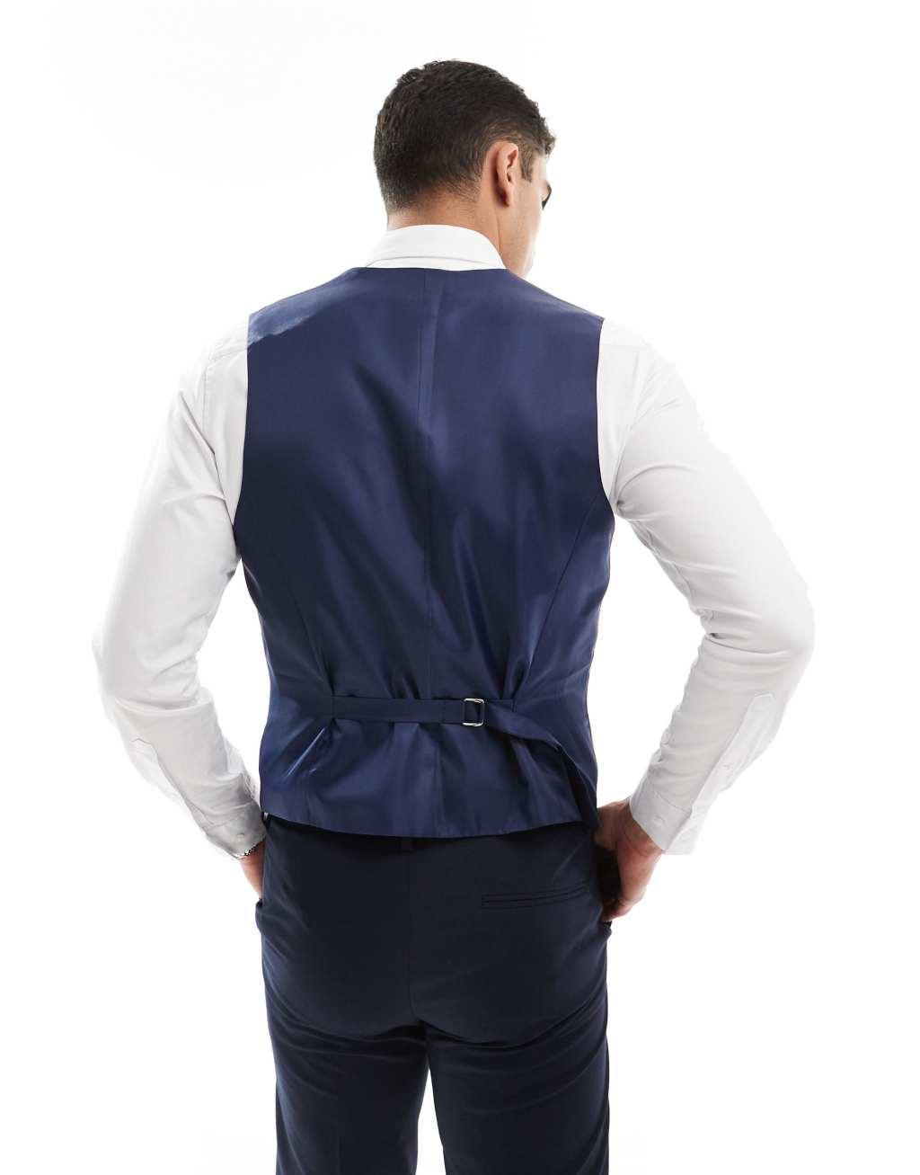 ASOS DESIGN double breasted skinny suit vest in navy Product Image