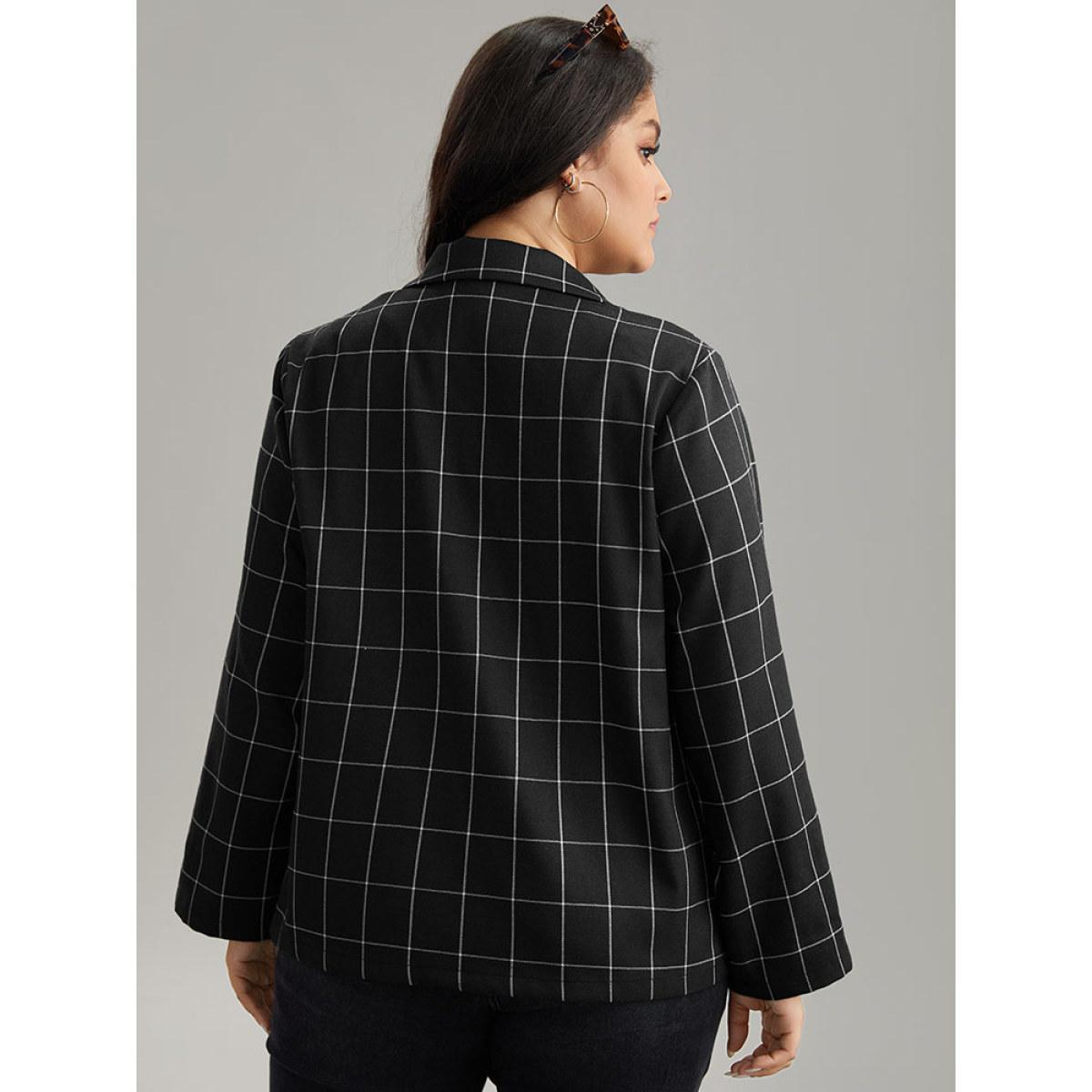 Plus Size Plaid Suit Collar Tab Sleeve Button Up Blazer Black Women Dailywear Plaid Contrast Sleeve Long Sleeve Suit Collar 28/5X Casual Blazers BloomChic Product Image