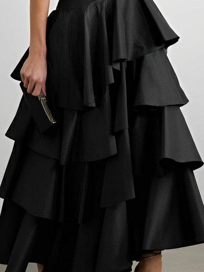 A-Line High Waisted Falbala Solid Color Long Skirts Skirts Bottoms Product Image