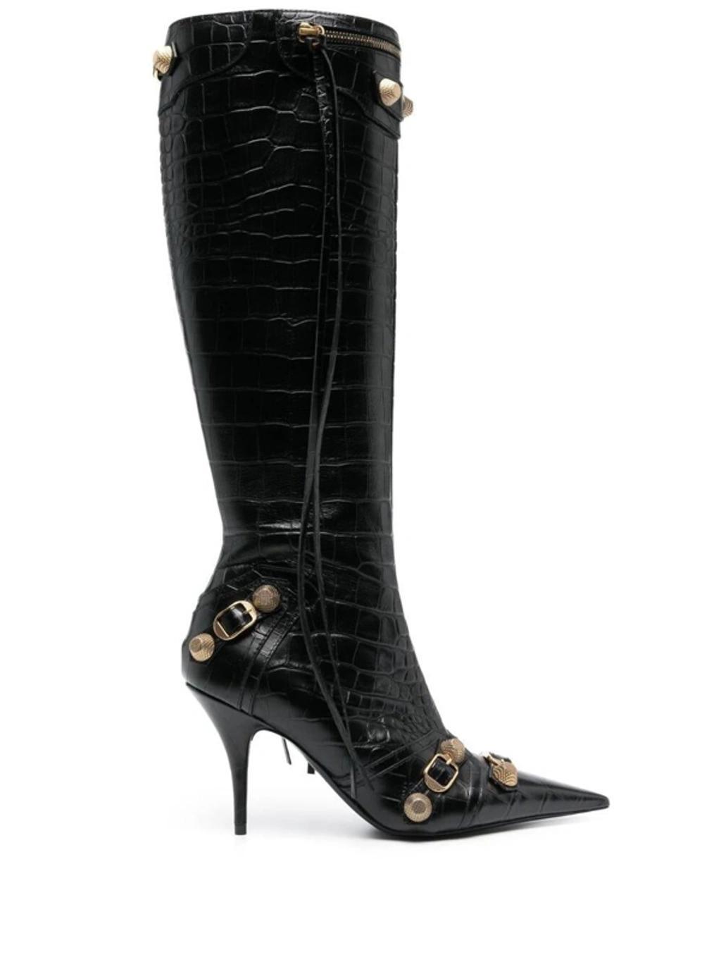 BALENCIAGA Crocodile Effect Leather Stiletto Heel Boots In Black Product Image