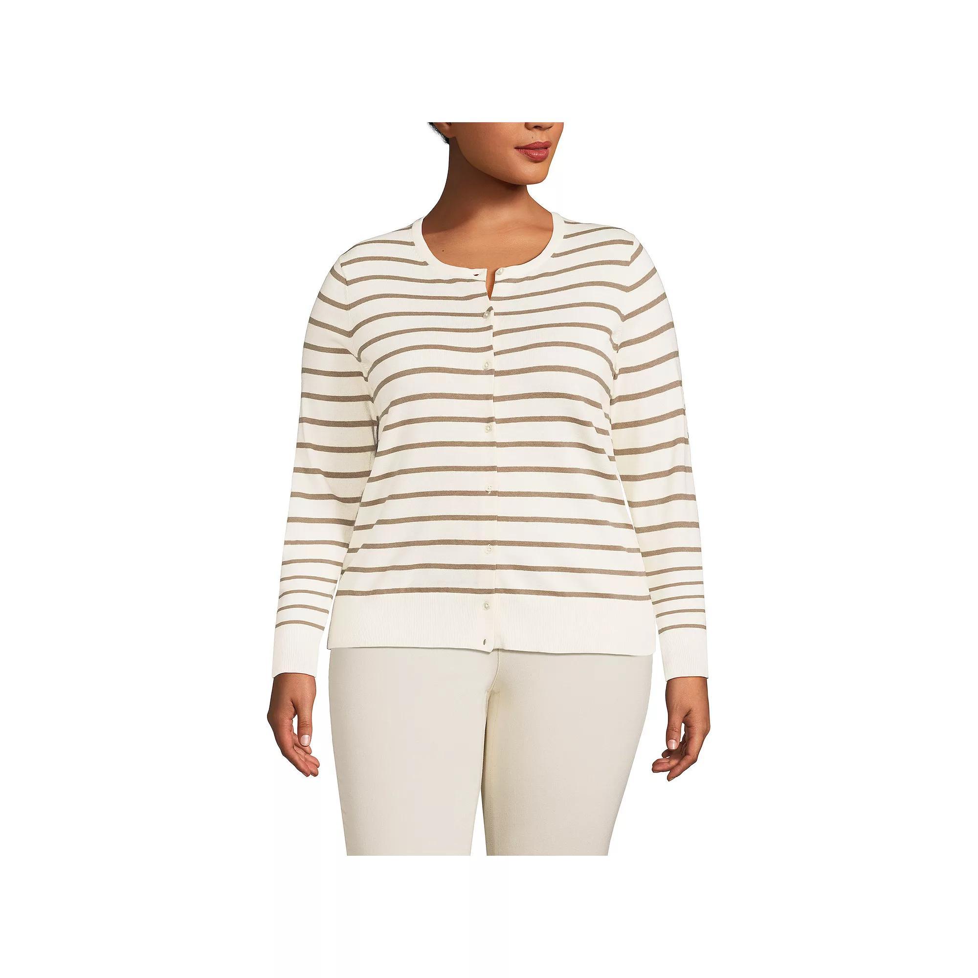 Plus Size Lands' End Fine Gauge Cotton Cardigan Sweater, Women's, Size: 1XL, Black Product Image