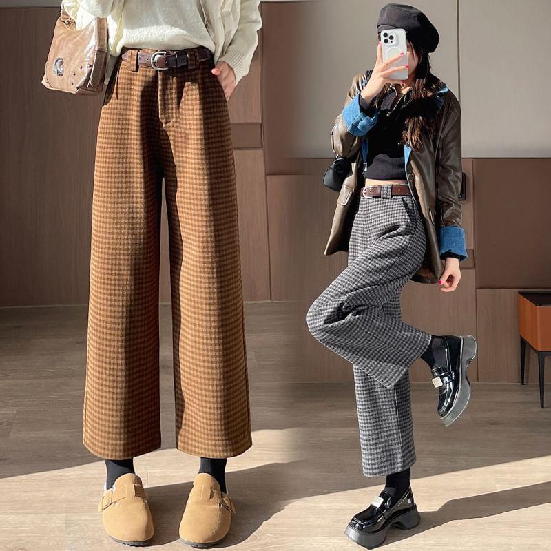 High Waist Gingham wide Leg Pants / Belt Product Image