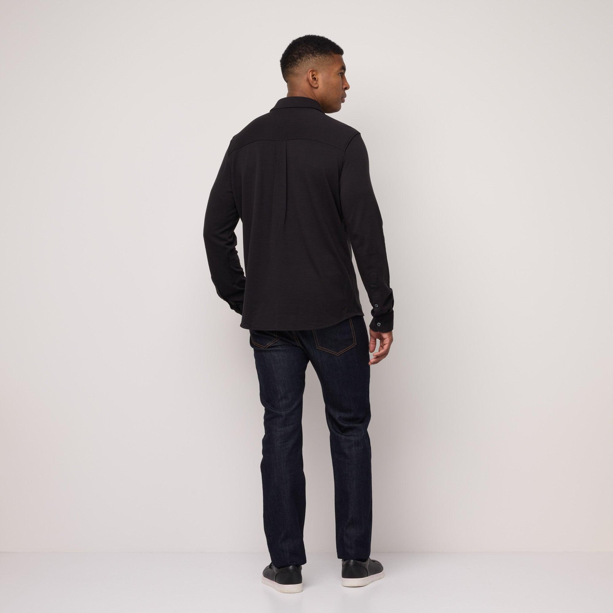 Merino Wool Pique Knit Button-down Shirt | Black Product Image
