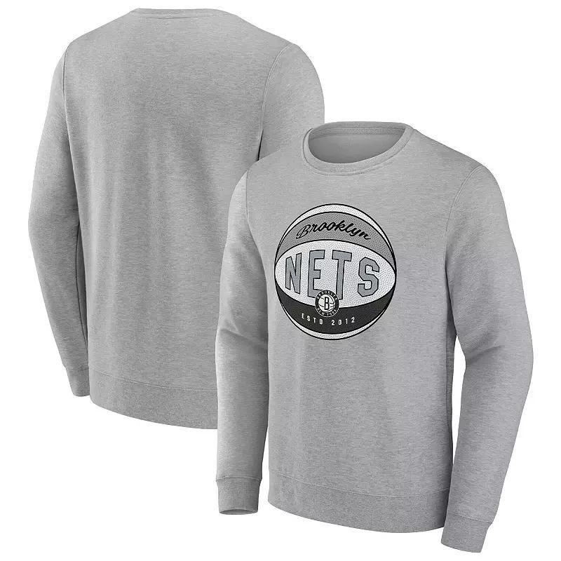 Men's Fanatics Branded Heathered Gray Brooklyn Nets True Classics Vint Pullover Sweatshirt, Size: 4XL, Grey Product Image