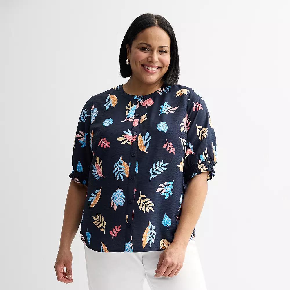 Plus Size Croft & Barrow® Woven Split Neck Top, Women's, Size: 5XL, Blue Open Jungle Product Image