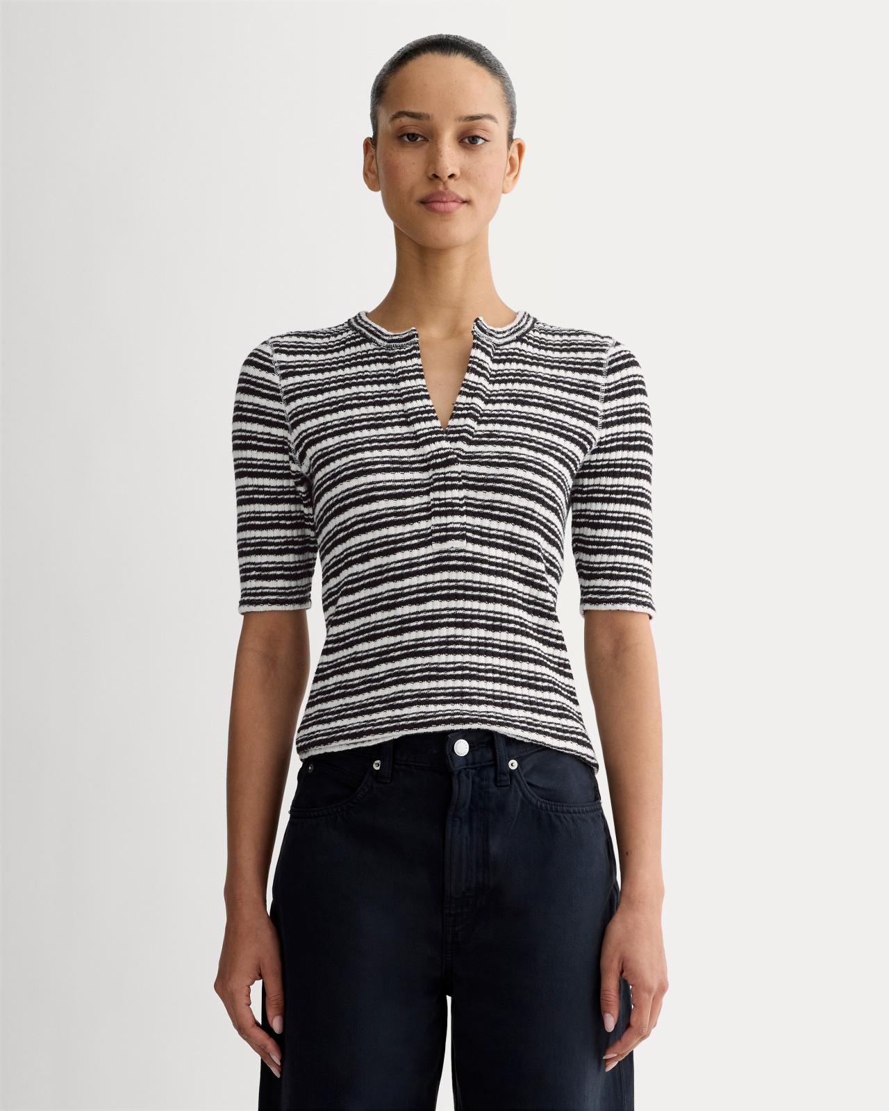 The Rib-Knit Short-Sleeve Henley Product Image