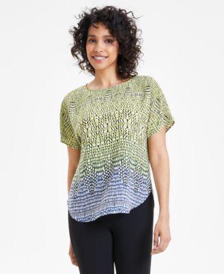 Anne Klein Womens Printed Short-Sleeve Ombre Blouse, Created for Macys - Blue Jay Product Image