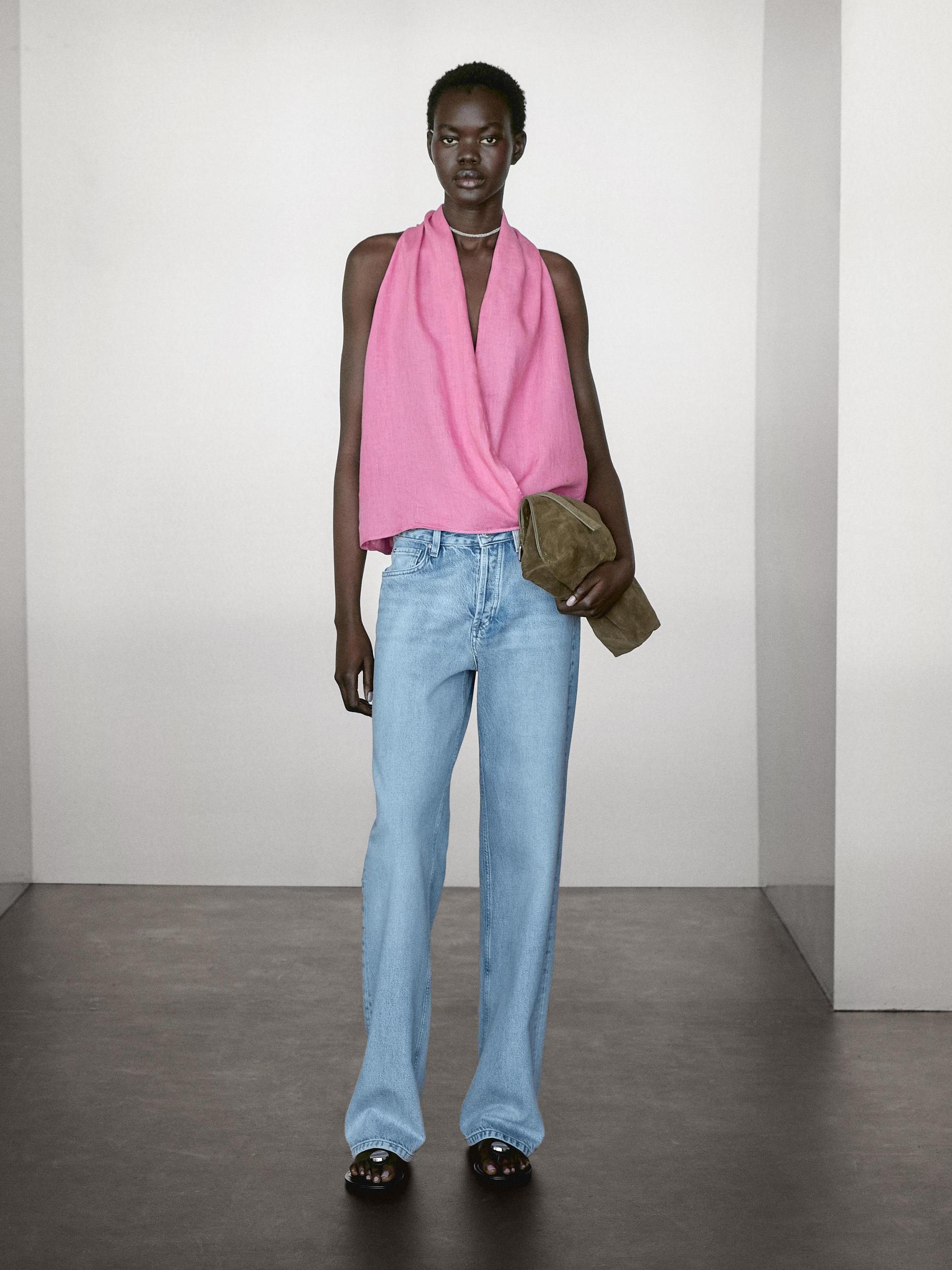 Linen crossover halter top Product Image