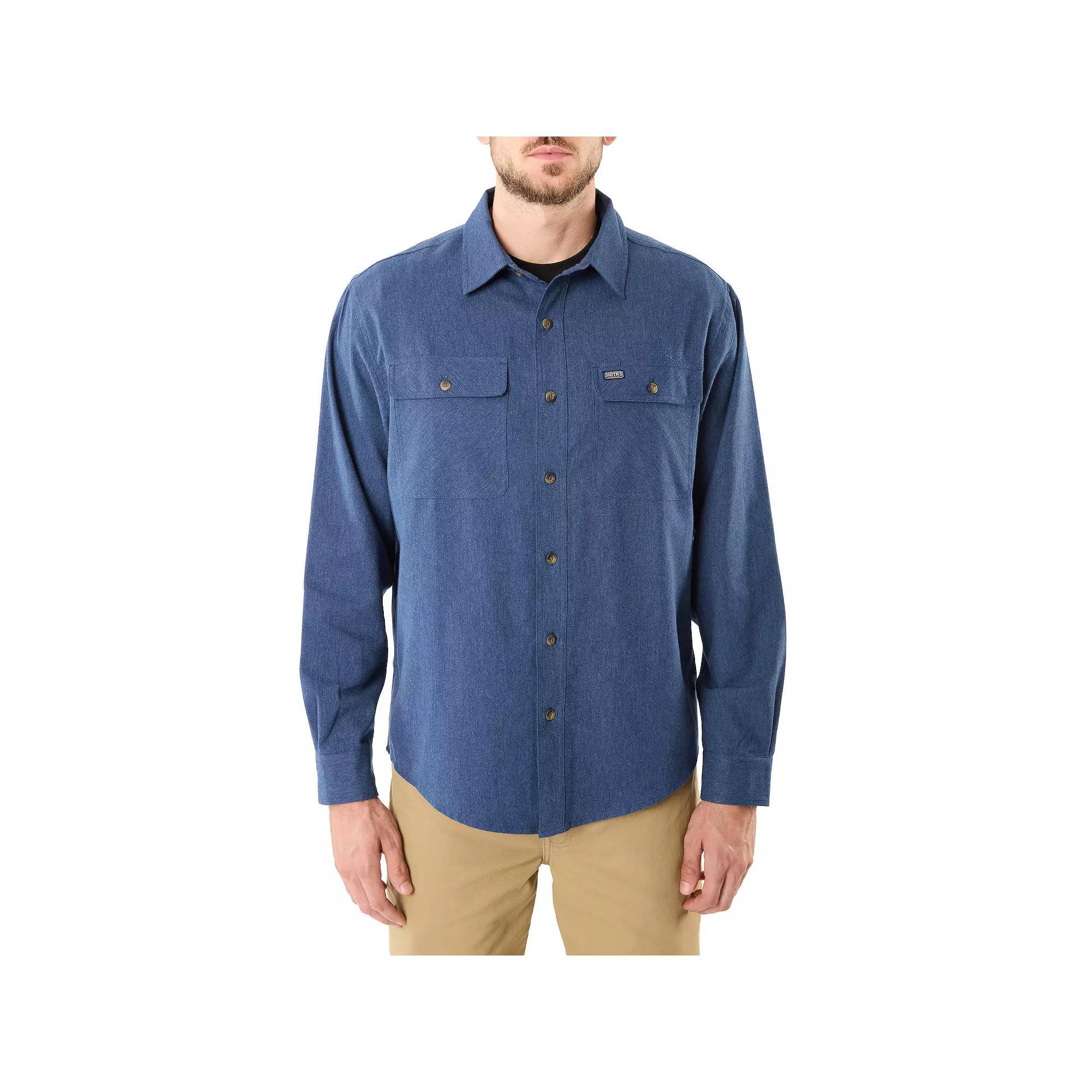 Men's Smith's Workwear Regular-Fit Solid Two-Pocket Flannel Button-Down Shirt,  Product Image
