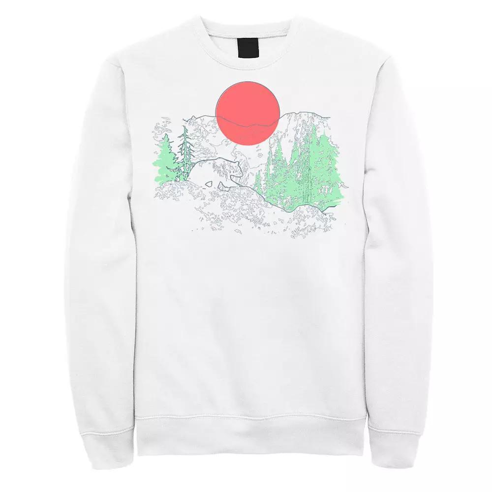 Men's Cali Bear Mountains With Neon Trees Line Sketch Sweatshirt,  Product Image