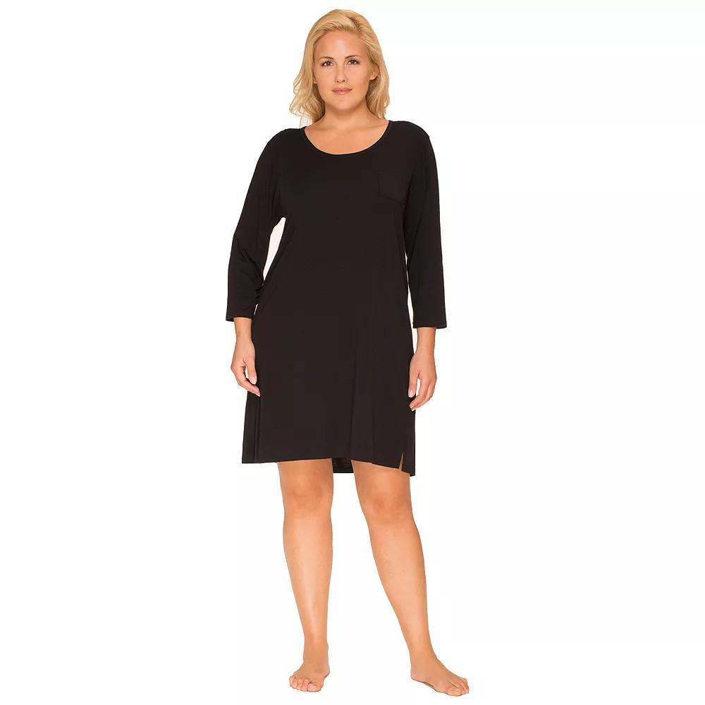 Plus Size Cuddl Duds® Essentials 3/4 Sleeve Sleepshirt, Women's, Size: 1XL, Black Product Image
