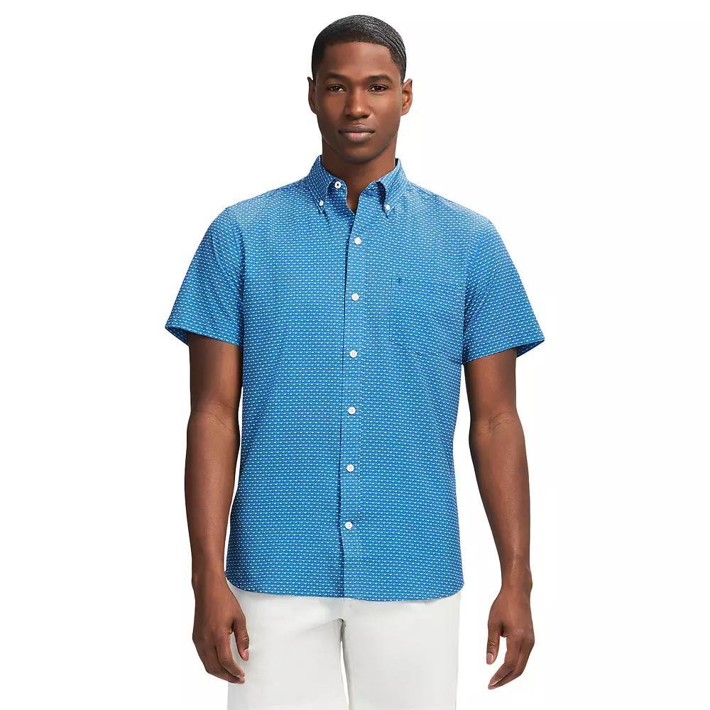 Men's IZOD Breeze Woven Short Sleeve Button Down Shirt, Size: Large, Bright Blue Fish Product Image