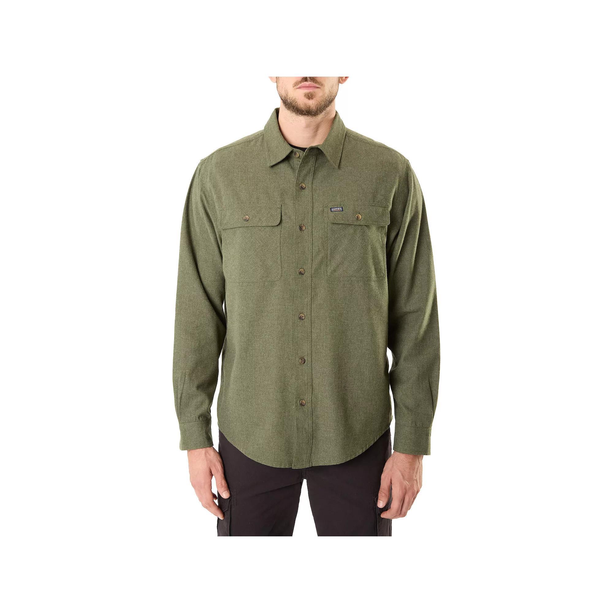 Men's Smith's Workwear Regular-Fit Solid Two-Pocket Flannel Button-Down Shirt,  Product Image