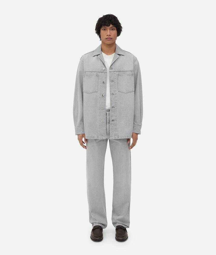 Men's Light Grey Washed Denim Shirt in Light grey Product Image