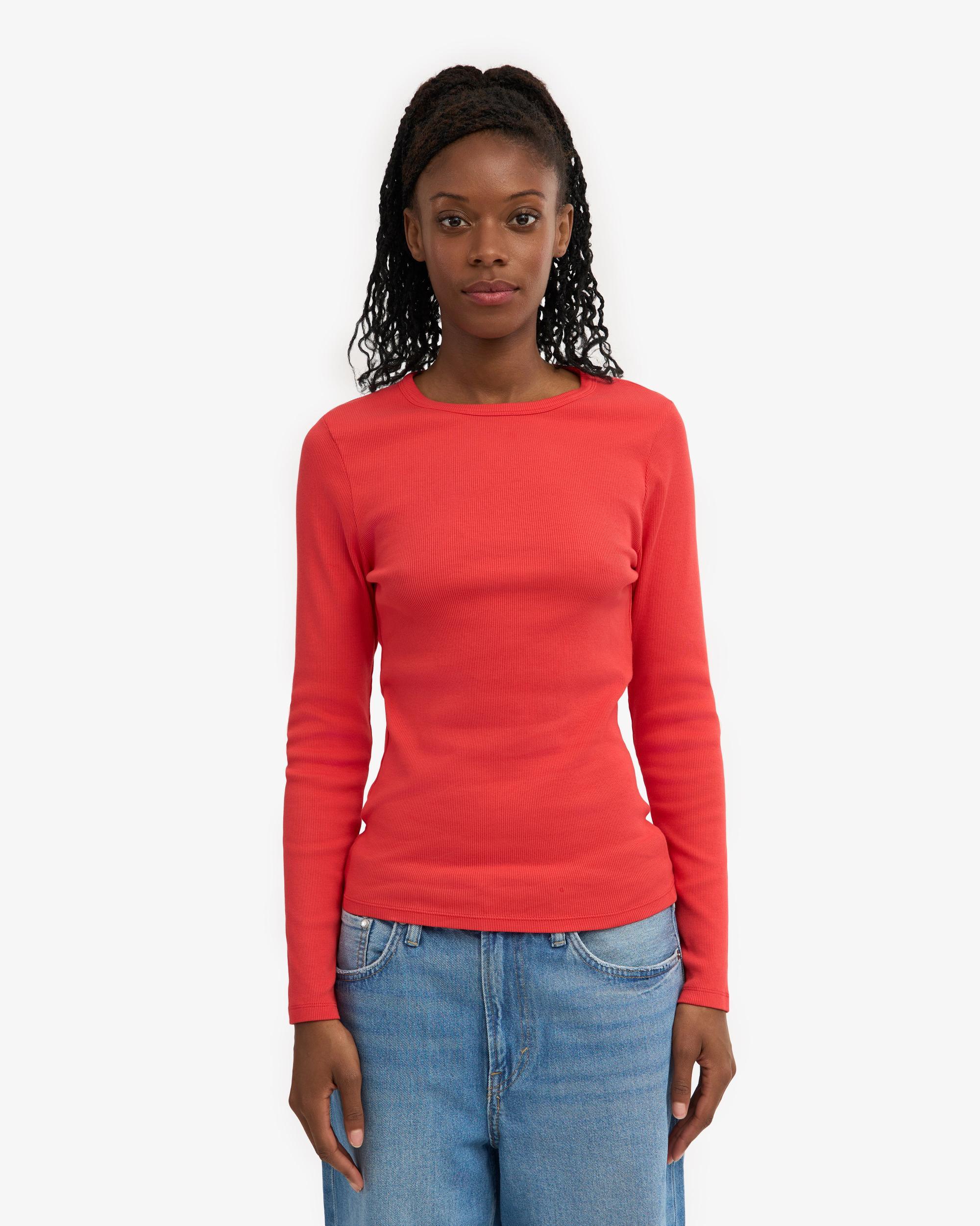 Women Organic Rib LS T-Shirt - Red Tangerine Product Image