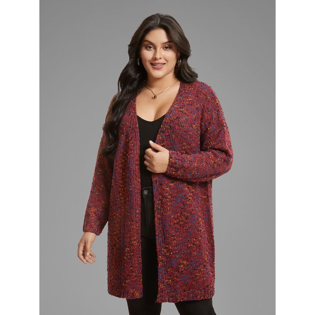 Plus Size Color Textured Open Front Cardigan Deepred Women Casual Loose Long Sleeve Dailywear Cardigans BloomChic 10/M Product Image