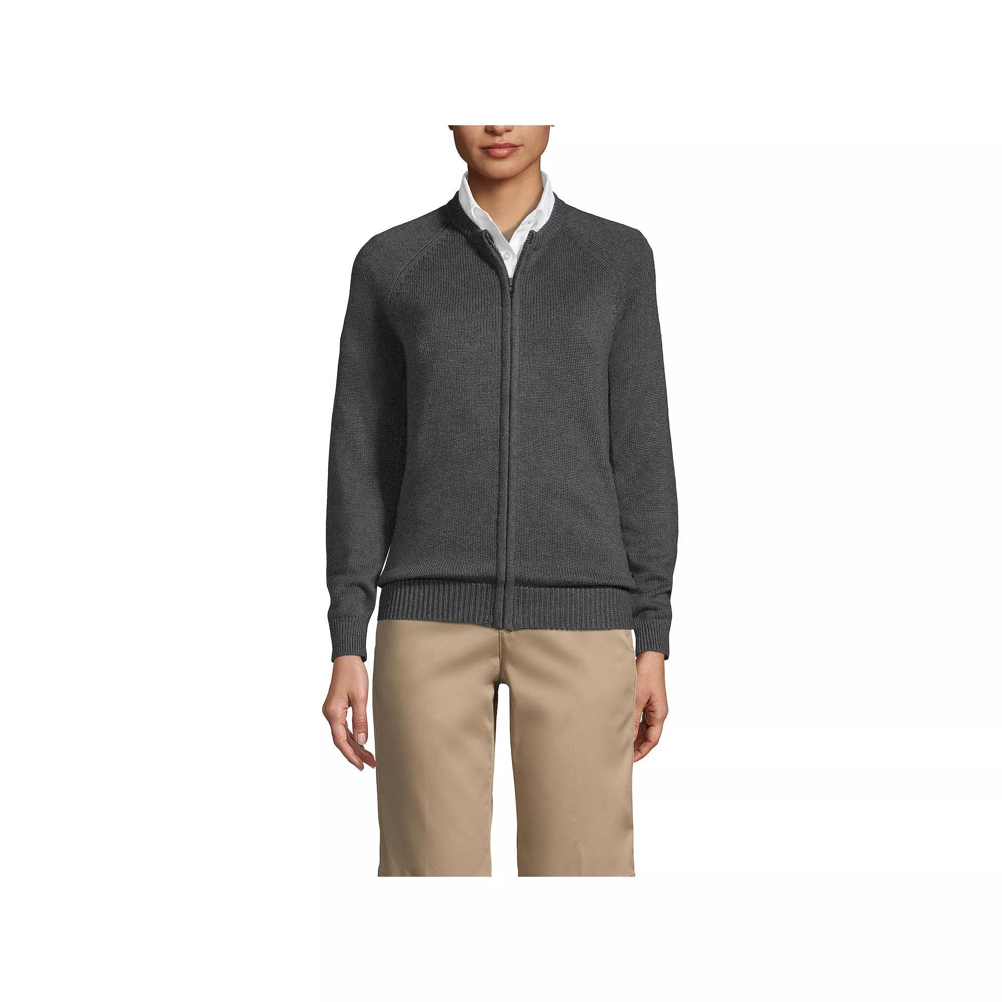 Women's Lands' End School Uniform Zipper-Front Cardigan Sweater,  Product Image