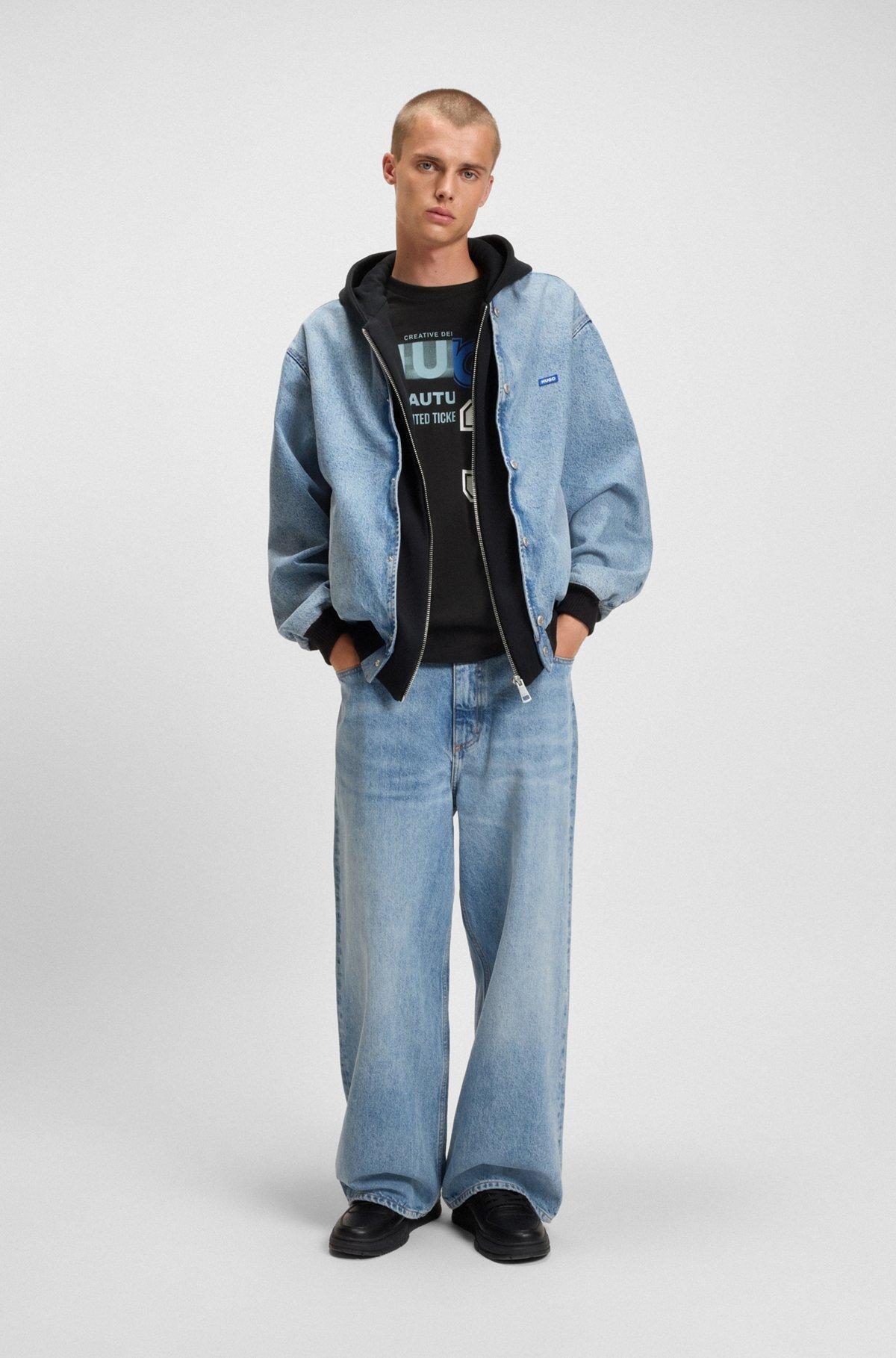 HUGO - Cotton-jersey T-shirt with logo artwork - Black Product Image