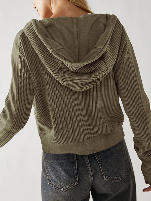 Hooded Long Sleeves Buttoned Pockets Split-Joint Zipper Hooded Outerwear Product Image