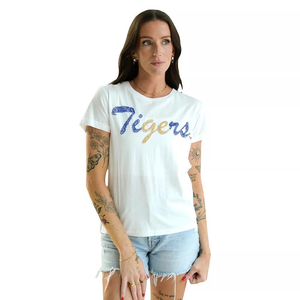 Womens LSU Tigers Hand Sewn Beaded Script T-Shirt Product Image